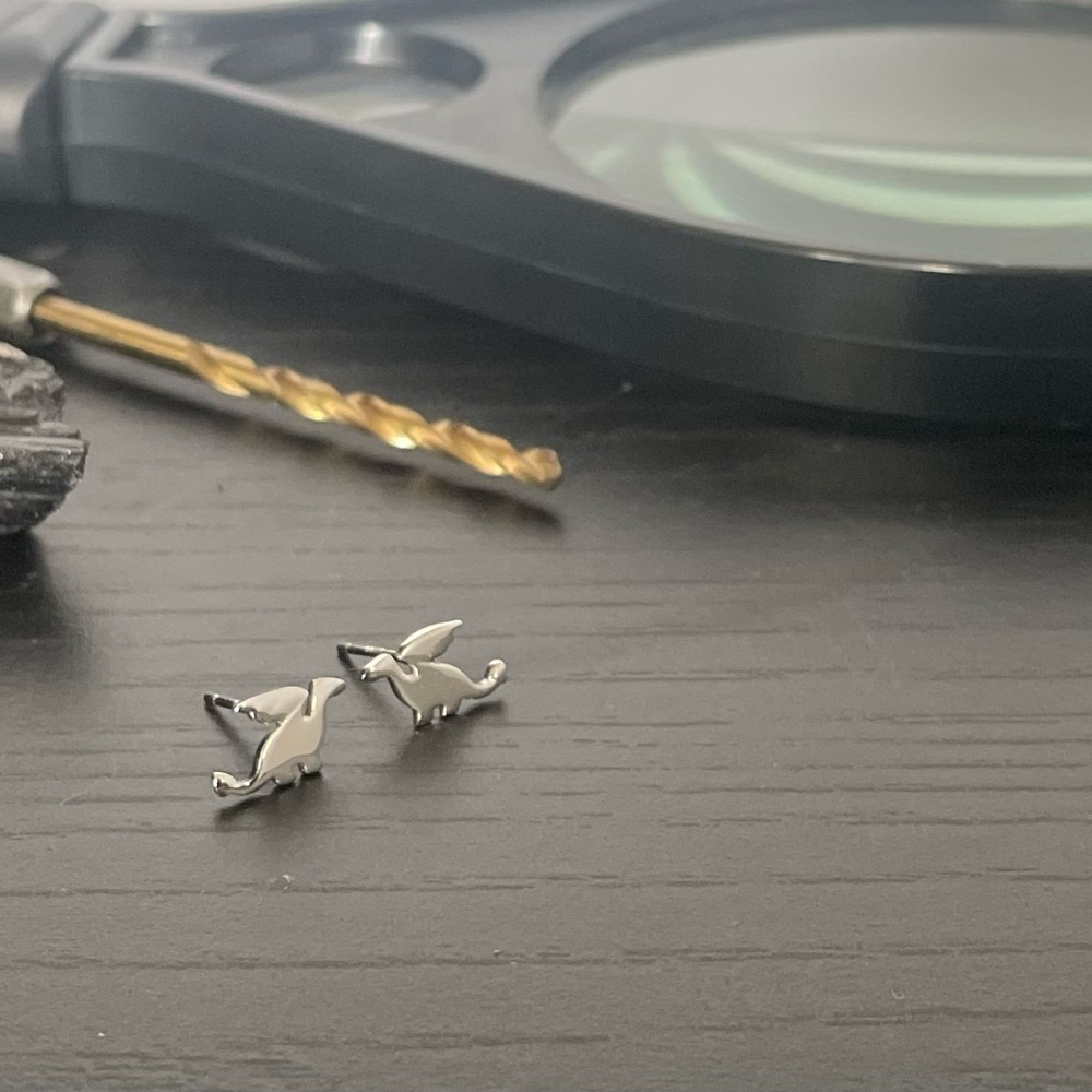 Sterling Silver Polished Dinosaur Stud Earrings